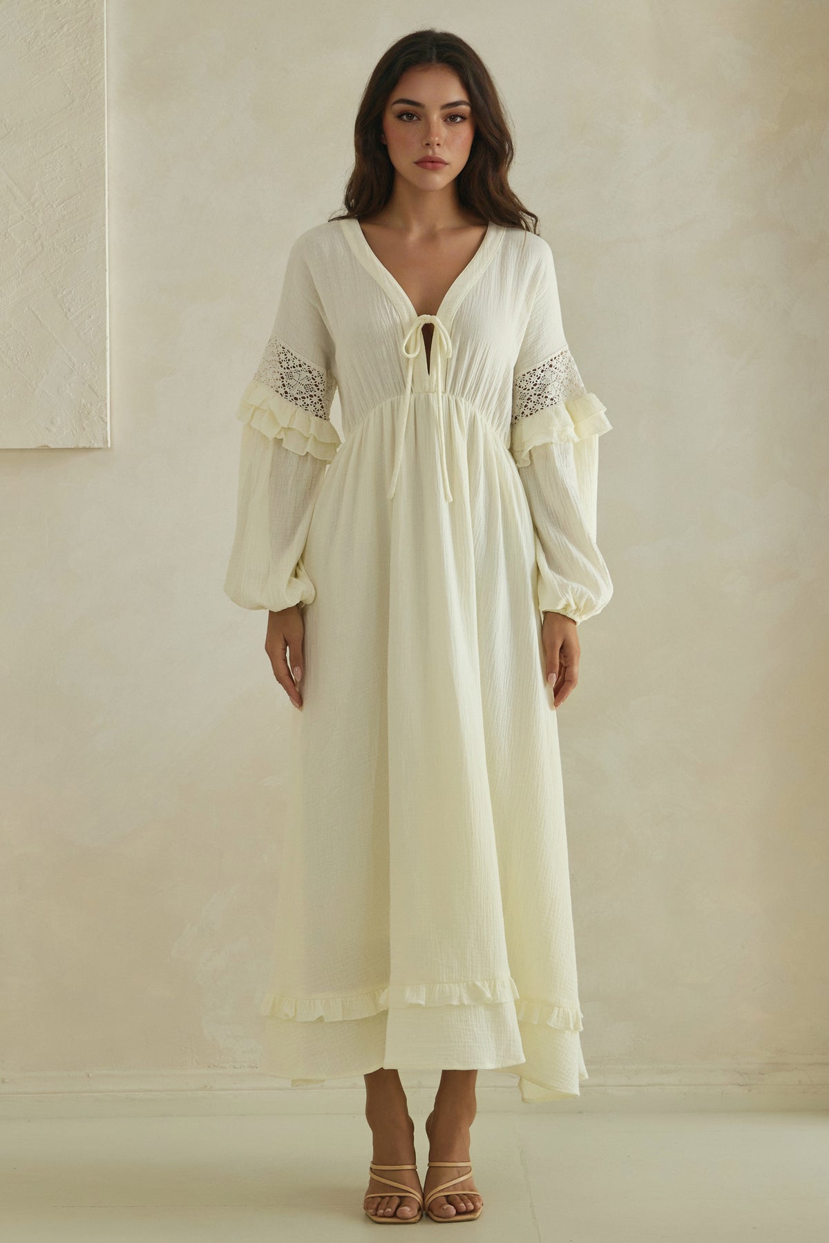 The Odette Lace-Trim Cotton Maxi Dress