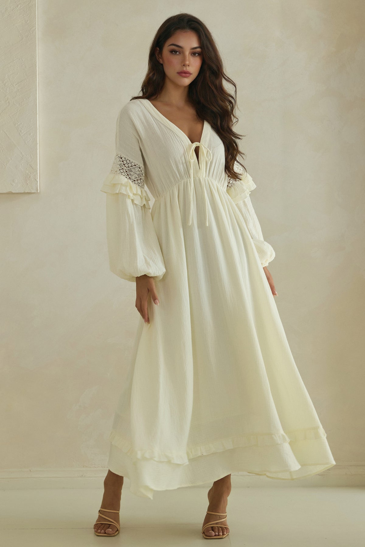 The Odette Lace-Trim Cotton Maxi Dress