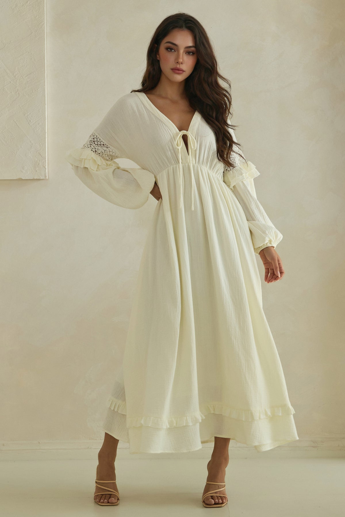 The Odette Lace-Trim Cotton Maxi Dress
