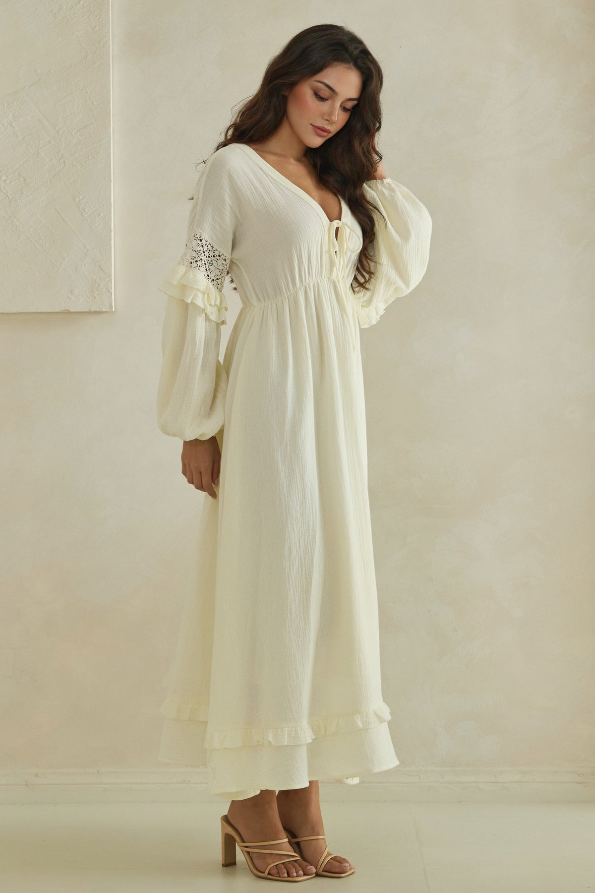 The Odette Lace-Trim Cotton Maxi Dress