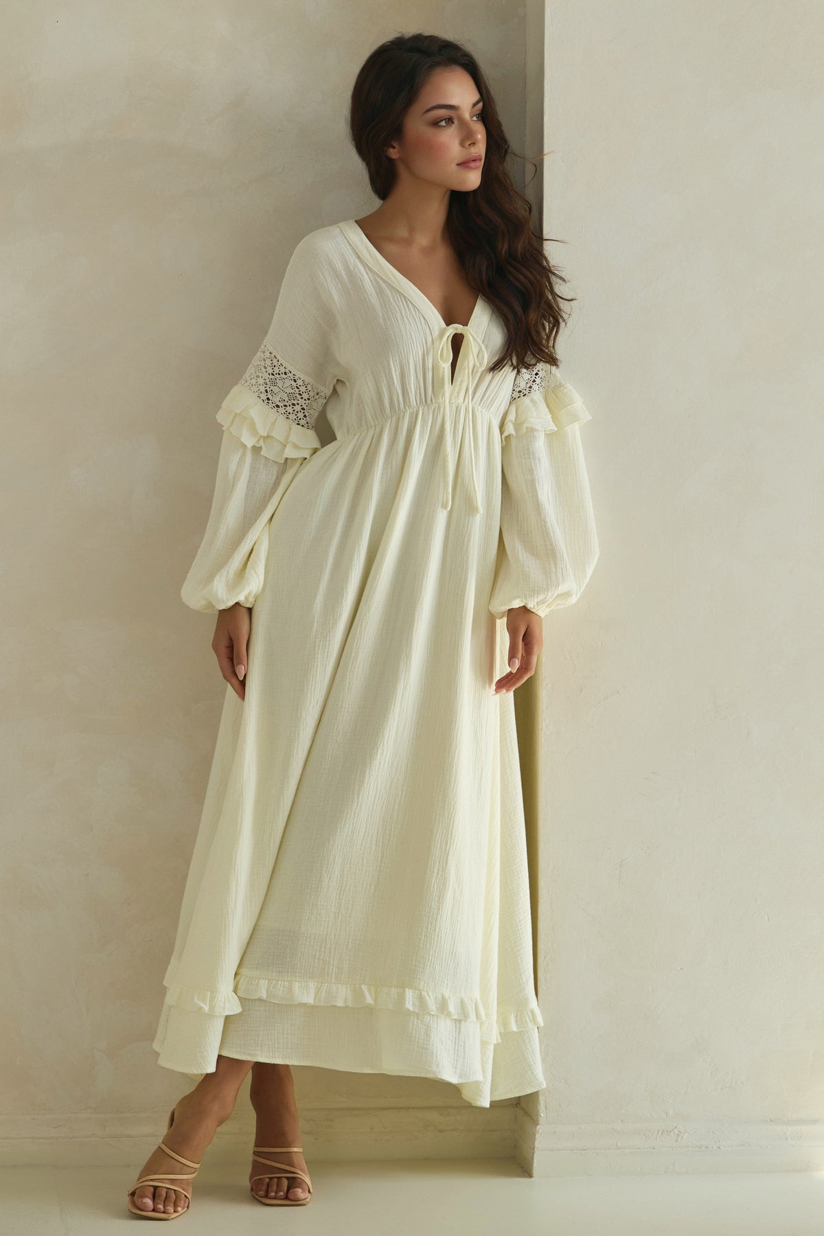 The Odette Lace-Trim Cotton Maxi Dress