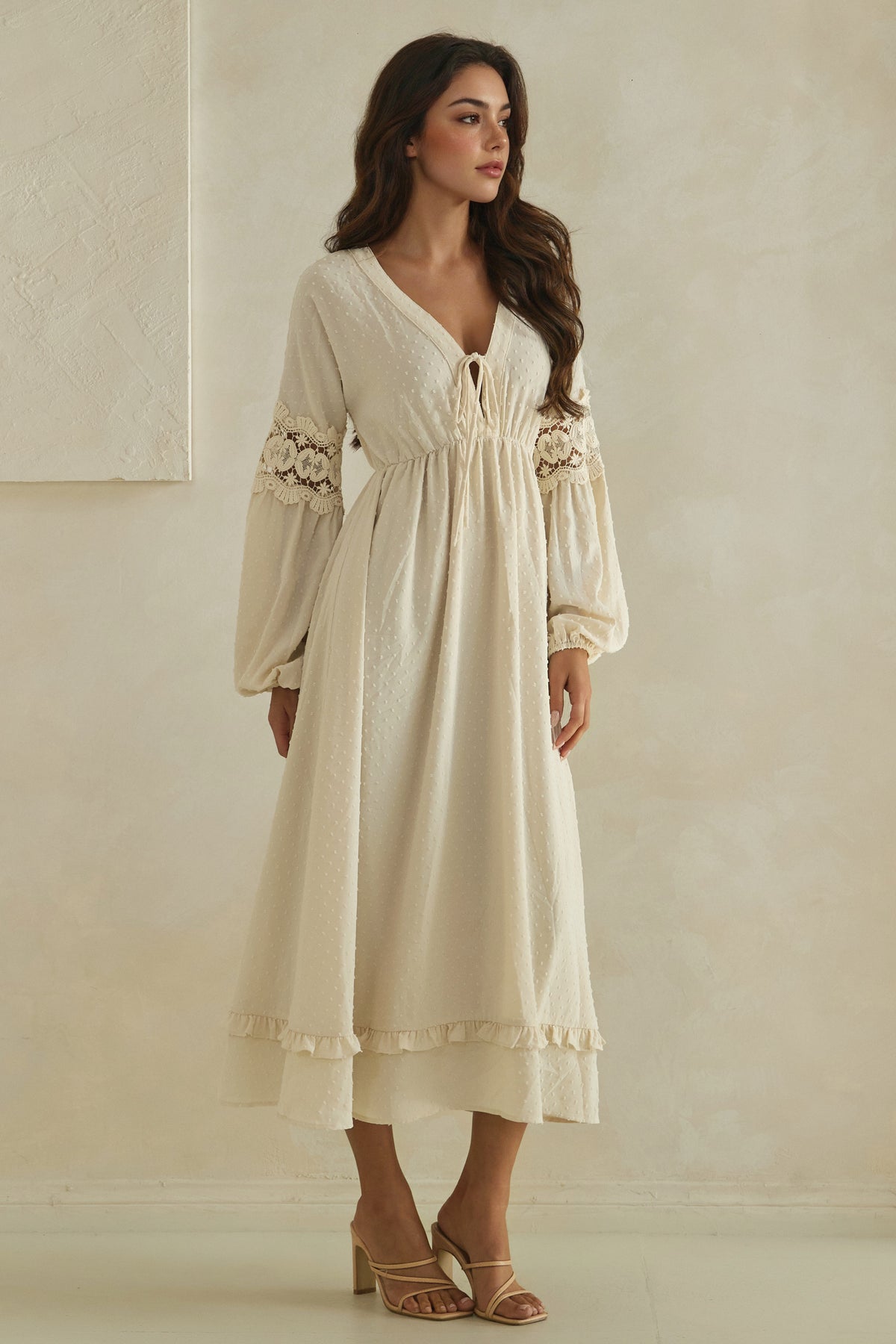 The Swiss Dot Lace-Trim Maxi Dress
