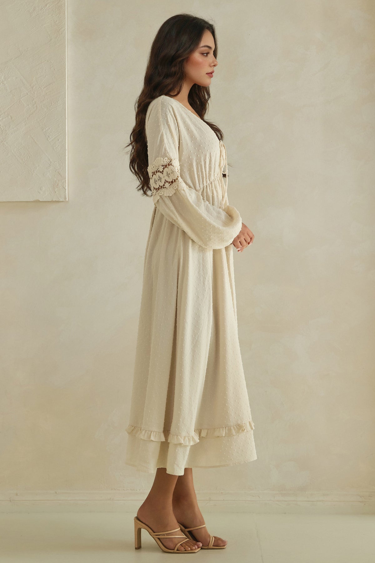 The Swiss Dot Lace-Trim Maxi Dress