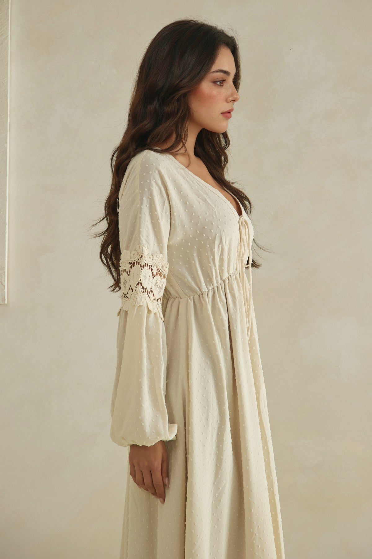 The Swiss Dot Lace-Trim Maxi Dress