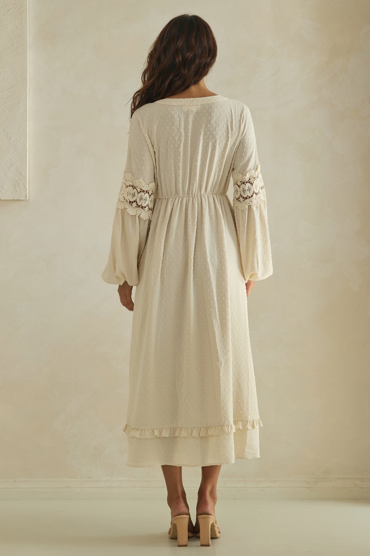 The Swiss Dot Lace-Trim Maxi Dress